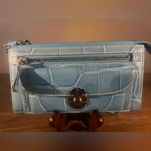 Dooney & Bourke Baby Blue Croc Wristlet Wallet With Silver Lock